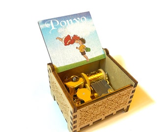 崖の上のポニョ オルゴール 手回し式 木製 彫刻入り