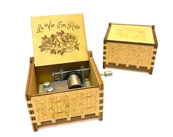 La Vie En Rose Music Box | Wind-up & Hand-crank Version | Custom Engraving | Perfect Gift for Your Loved Ones