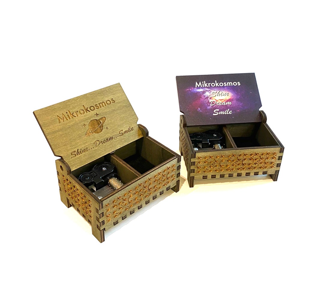 Mikrokosmos Music Box Custom Engraving Windup & Handcrank Version Storage Compartment for