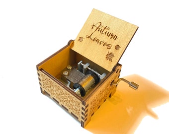 Autumn Leaves | Wind-up & Hand-crank Music Box | Custom Engraving | Perfect Gift for Your Loved Ones