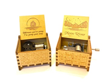 Moon River Wooden Music Box | Wind-up & Hand-crank Version | Custom Engraving | Perfect Gift for Your Loved Ones