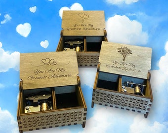 You Are My Greatest Adventure Music Box | Wind-up and Hand-crank Version | Custom Engraving | Perfect Anniversary Gift for Your Loved Ones