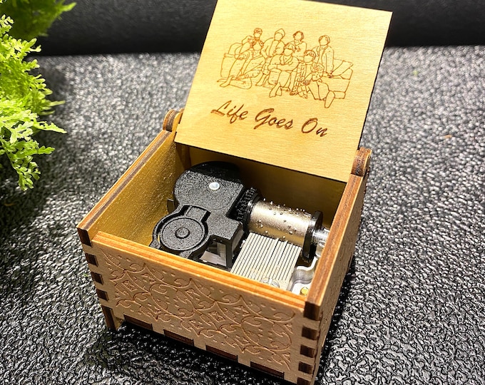 Life Goes On | Wooden Music Box | Wind-up & Hand-crank Version | Custom Engraving | Perfect Gift for K-Pop Fans | BTS Fans