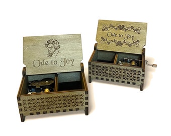 Ode to Joy Music Box | Wind-up and Hand-crank Version | Custom Engraving | Compartment for Small Keepsakes | Gift for Classical Music Lovers