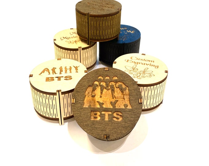 BTS Round-shaped Wind-up Music Box | Custom Engraving | Great Gift for BTS Fans