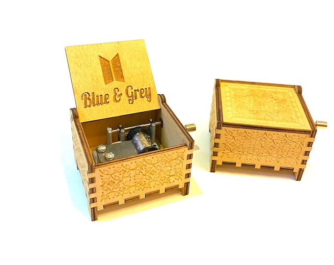 Blue and Grey | Wind-up & Hand-crank Music Box | Custom Engraving | Perfect Gift for BTS Fans