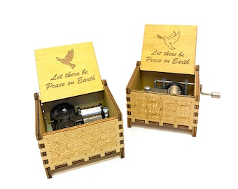 Let There Be Peace On Earth | Wooden Music Box | Wind-up & Hand-crank Version | Custom Engraving | Perfect Gift for Peace-lovers