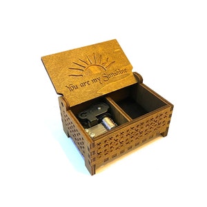 You Are My Sunshine | Wind-up & Hand-crank Music Box | Custom Engraving | Compartment for Small Keepsakes | Perfect Gift for Your Loved Ones