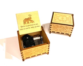 Baby Mine | Wooden Music Box | Wind-up & Hand-crank Version | Custom Engraving | Gift Box + Gift Card | Perfect Gift for Your Loved Ones