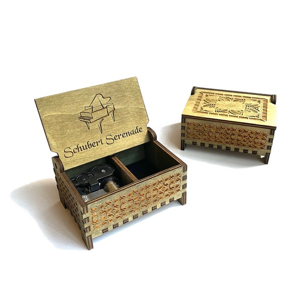 Schubert Serenade | Wind-up Music Box | Custom Engraving | Storage Compartment for Small Keepsakes | Great Gift for Classical Music Lovers