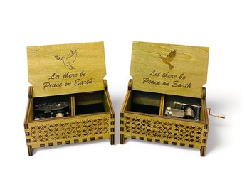 Let There be Peace on Earth Music Box | Wind-up and Hand-crank Version | Custom Engraving | Compartment for Small Keepsakes