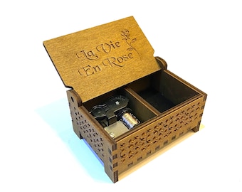 La Vie En Rose | Wind-up & Hand-crank Music Box | Custom Engraving | Compartment for Small Keepsakes | Perfect Gift for Your Loved Ones