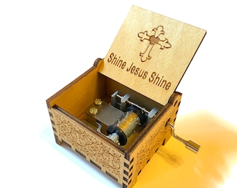 Shine Jesus Shine | Wind-up & Hand-crank Music Box | Custom Engraving | Perfect Gift for Your Loved Ones