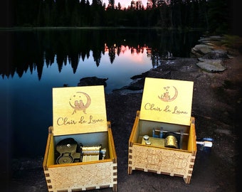 Clair de Lune | Wooden Music Box | Wind-up & Hand-crank Version | Custom Engraving | Perfect Gift for Your Loved Ones
