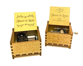 There is Love | Wooden Music Box | Wind-up & Hand-crank Version | Custom Engraving | Wedding Gift | Anniversary Gift for Your Loved Ones