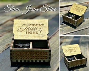 Shine Jesus Shine Music Box | Wind-up and Hand-crank Model | Custom Engraving | Compartment for Small Keepsakes | Perfect Confirmation Gift