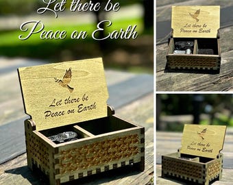 Let There be Peace on Earth Music Box | Wind-up and Hand-crank Version | Custom Engraving | Compartment for Small Keepsakes