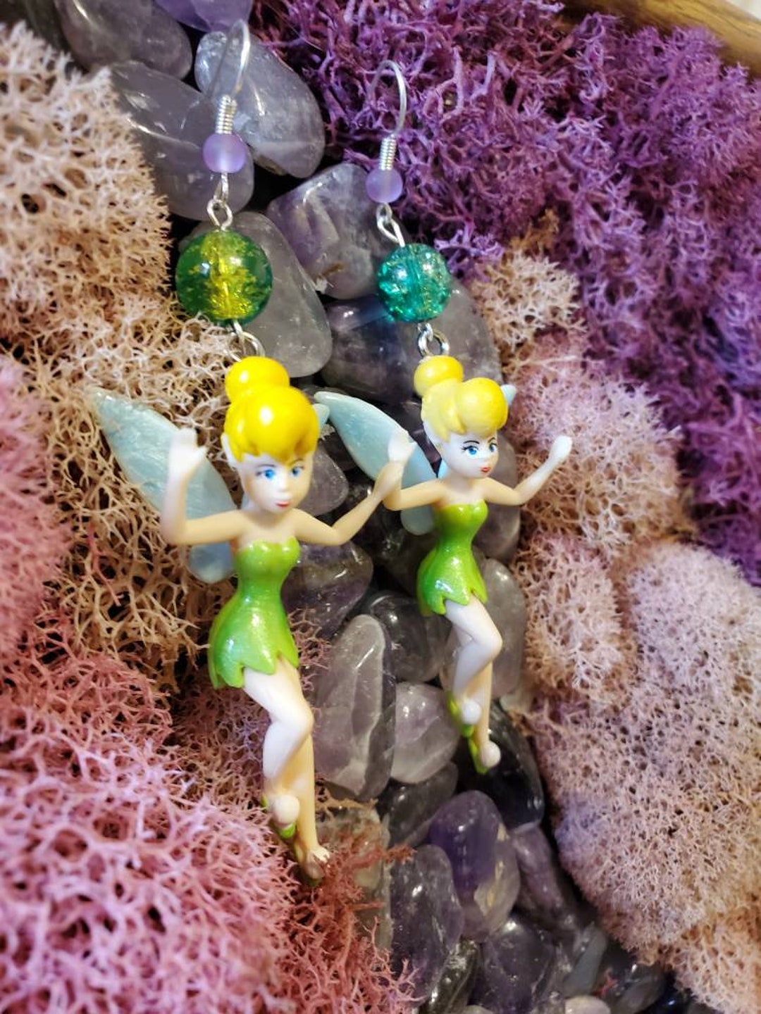 Tinkerbell Dangle Earrings. Hooks Plated Silver Etsy