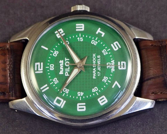 Vintage HMT Pilot Green Dial Mens Wrist Watch Mechanical Hand