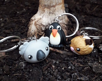 Handgjord Polymer Clay Animal Keychain, Ryggsäckberlock