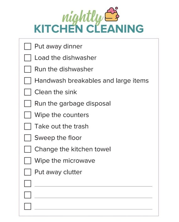 Nightly Kitchen Cleaning Checklist Etsy