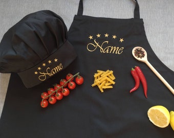 Apron and chef's hat set embroidered with name