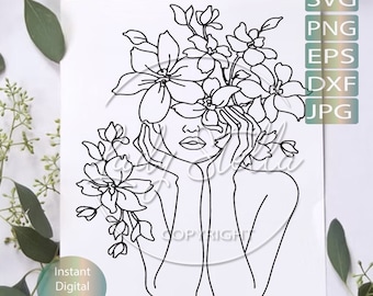 Floral woman Line art Svg, Png, Eps, Dxf, |Minimalist Woman svg png eps dxf |Line Art Woman Eps, Svg Png Dxf  Instant Download