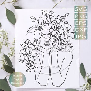 Bloemenvrouw Lijnkunst Svg, Png, Eps, Dxf, | Minimalistische Vrouw svg png eps dxf | Line Art Vrouw Eps, Svg Png Dxf Instant Download