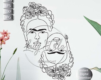 Frida Khalo svg png eps dxf | Feministische Line Art Frau svg png eps dxf | Svg Png Dxf Instant Download