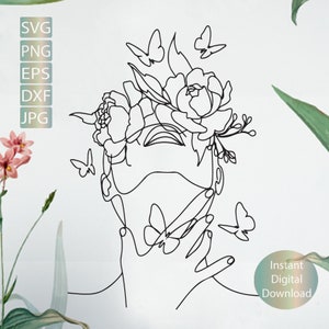 Floral Woman svg png eps dxf |Line art Woman svg png eps dxf |Floral Svg Png Dxf  Instant Download