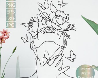 Floral Woman svg png eps dxf |Line art Woman svg png eps dxf |Floral Svg Png Dxf  Instant Download
