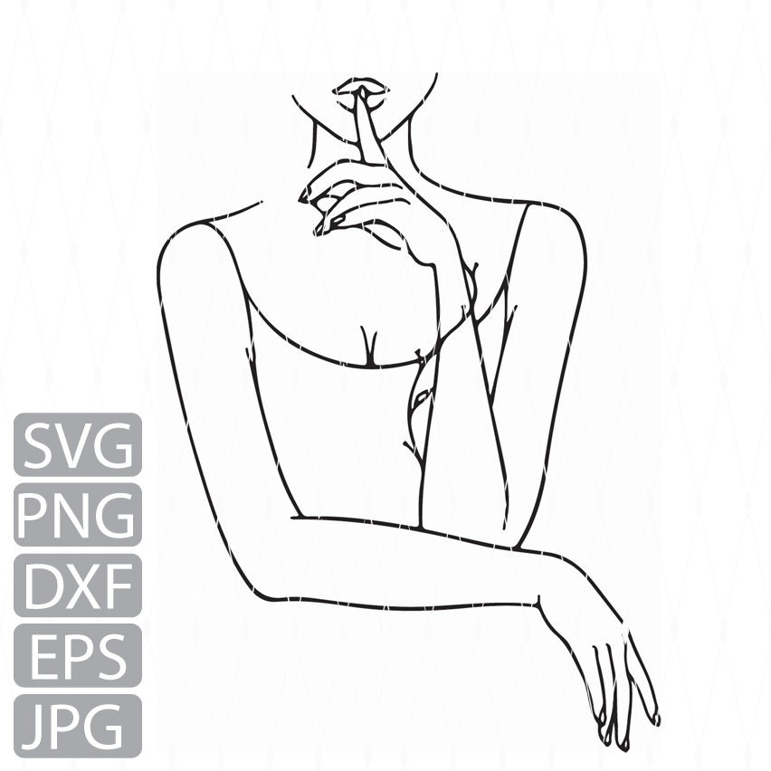 Shut Line Printable Be Quiet Sign / Shut up Line Art Svg, Png, Eps, Dxf, |minimalist Woman ...