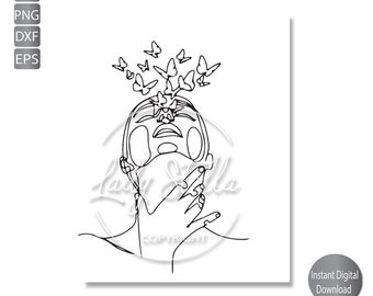 Butterfly Line Art Svg, Png, eps, Dxf, Clipart, Woman Line Drawing Svg, Png, Eps, Dxf, Jpg, Instant download