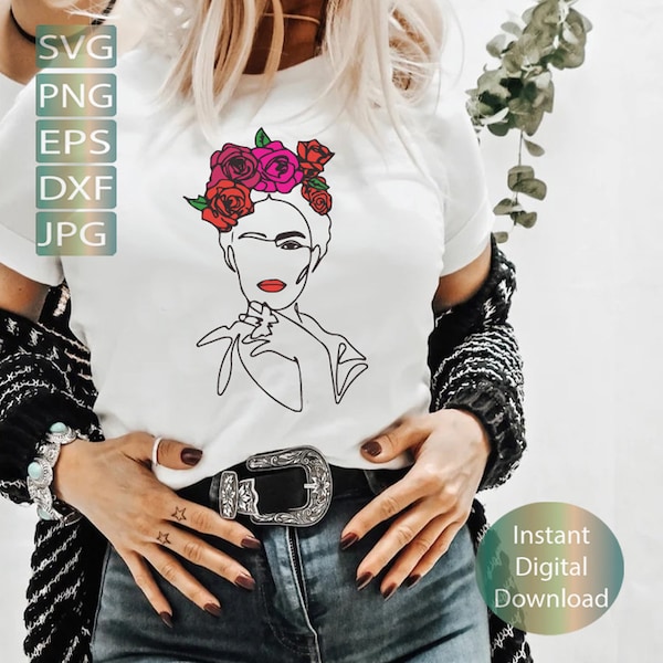 Frida Woman Floral svg png eps dxf |Line art Woman svg png eps dxf |Pretty Woman Svg Png Dxf  Instant Download