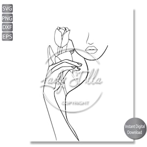 Bloemenvrouw Lijnkunst Svg, Png, Eps, Dxf, Jpg | Minimalistische Vrouw | Line Art Vrouw Eps, Svg Png Dxf Jpg Instant Downloaden