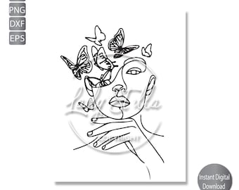 Butterfly Line Art Svg, Png, eps, Dxf, Clipart, Woman Line Drawing Svg, Png, Eps, Dxf, Jpg, Instant download