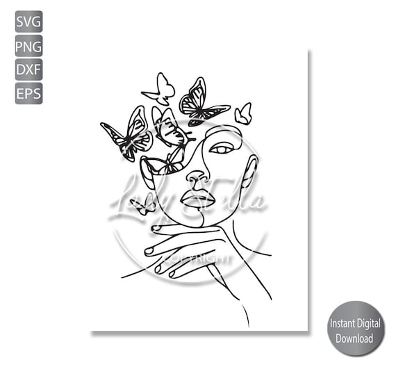 Butterfly Line Art Svg, Png, eps, Dxf, Clipart, Woman Line Drawing Svg, Png, Eps, Dxf, Jpg, Instant download