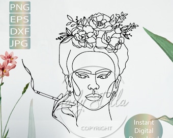 Frida Woman Floral svg png eps dxf |Line art Woman svg png eps dxf |Feminist Woman Svg Png Dxf  Instant Download