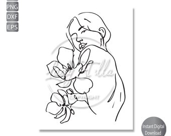 Floral Woman Line art svg png eps dxf | Botanical Line art Woman svg png eps dxf | Woman Svg Png Dxf  Instant Download