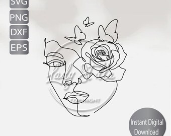 Flower Face Woman Line art Svg, Png, Eps, Dxf, |Line Drawing Floral Woman svg png eps dxf |Instant Download