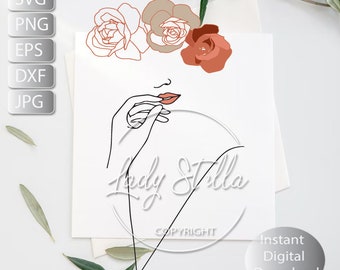 Line art Floral Woman Line art  Svg, Png, Dxf, Eps Instant digital Download| Botanical Svg | Minimalist Art Download