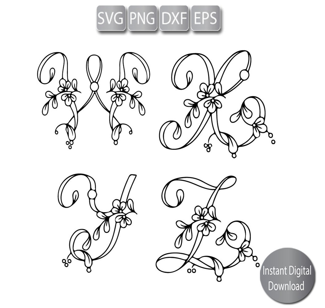 Floral Alphabet Letter Script Svg Png Eps Dxf |line Art Floral Alphabet ...