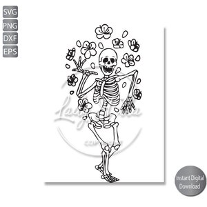 Dancing Floral Skeleton Svg, Png, Eps, Dxf, Skeleton Clipart, Happy Skeleton, Skull , Bones Instant Download