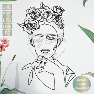 Frida Woman Floral svg png eps dxf |Line art Woman svg png eps dxf |Pretty Woman Svg Png Dxf  Instant Download