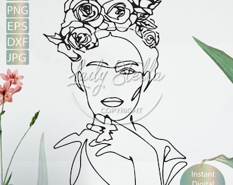 Frida Woman Floral svg png eps dxf |Line art Woman svg png eps dxf |Pretty Woman Svg Png Dxf  Instant Download