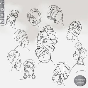 African Beauty Woman svg png eps dxf |Line art Woman svg png eps dxf |Black Queen Svg Png Dxf  Instant Download
