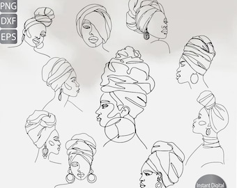 African Beauty Woman svg png eps dxf |Line art Woman svg png eps dxf |Black Queen Svg Png Dxf  Instant Download