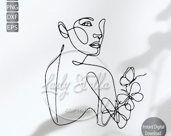 Floral Woman Line art svg png eps dxf | Botanical Line art Woman svg png eps dxf | Woman Svg Png Dxf  Instant Download