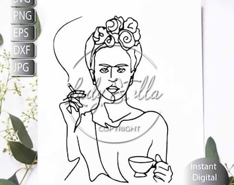 Frida Woman Floral svg png eps dxf |Line art Woman svg png eps dxf |Pretty Woman Svg Png Dxf  Instant Download