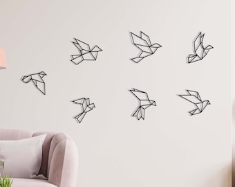 Geometric Bird Metal Wall Art: Modern Home Decor, Set of 7